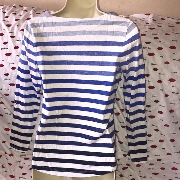 Talbots petite SP blue and white striped top stained - Picture 4 of 5